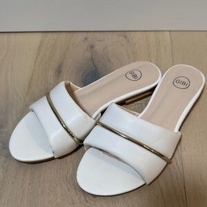 Women's White Mules with Gold Detail